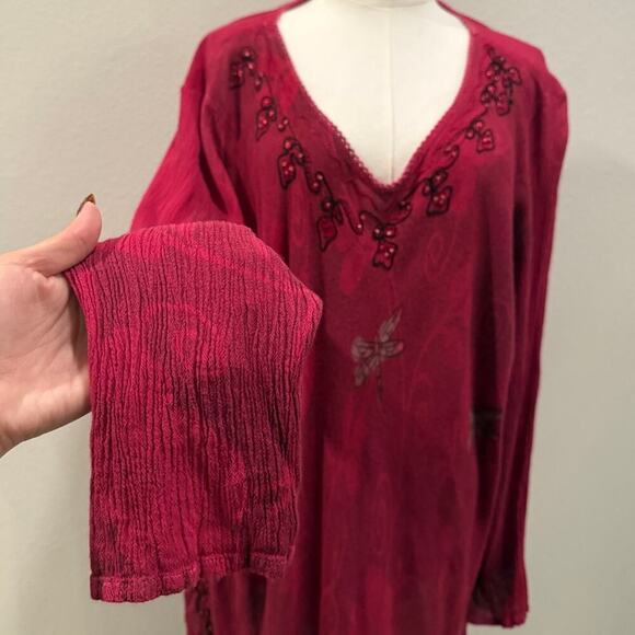 GreaterGood Scarlet Dragonfly Pink Megenta Tunic Top 4X Long Sleeve Embroidered - Picture 4 of 11